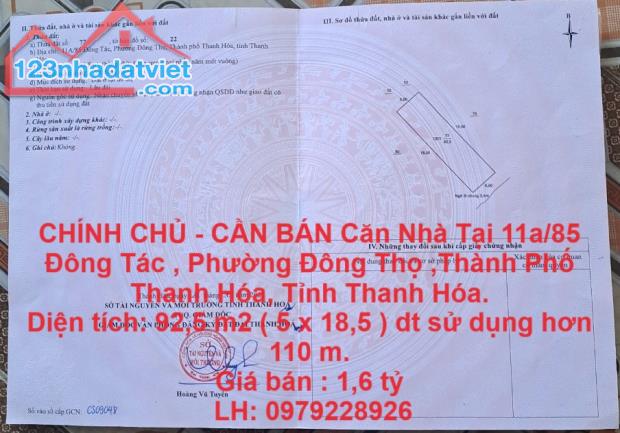 CHÍNH CHỦ - CẦN BÁN Căn Nhà Tại Đông Tác, Đông Thọ, TP Thanh Hóa.