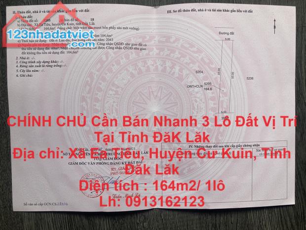 CHÍNH CHỦ Cần Bán Nhanh 3 Lô Đất Vị Trí Tại Tỉnh ĐăK Lăk