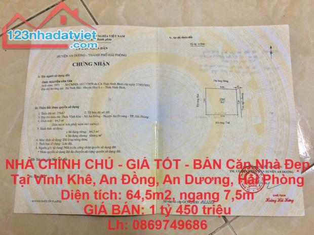 NHÀ CHÍNH CHỦ - GIÁ TỐT - BÁN Căn Nhà Đẹp Tại Vĩnh Khê, An Đồng, An Dương, Hải Phòng