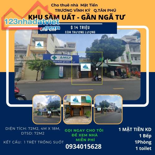 CỰC SỐC - Cho thuê nhà Mặt Tiền Trương Vĩnh Ký 72m2, 14 Triệu- Gần NGÃ TƯ