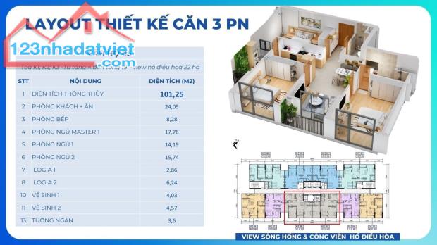 Chung cư Ngọc Thụy, Căn 3PN-101m2- BC Đông Nam giá bán chỉ từ 1,7 tỷ 0979209391 - 1