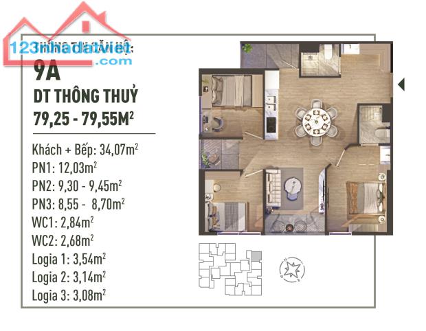 Căn góc 80m2 3N2VS view Sông Bắc Hưng Hải chỉ cần tài chính 854tr ký HĐMB - 2