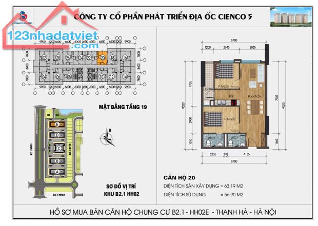 Bán căn hộ Full nội thất dt 63m toà HH02D Kđt Thanh Hà, Lh 0335688885 - 3