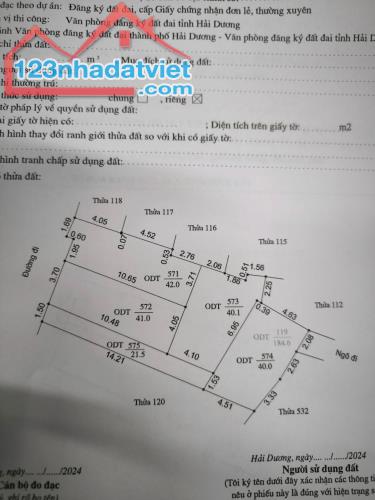 cần bán lô đất ngõ Phố Võ Thị Sáu - Nguyễn Trãi - Tp Hải Dương
