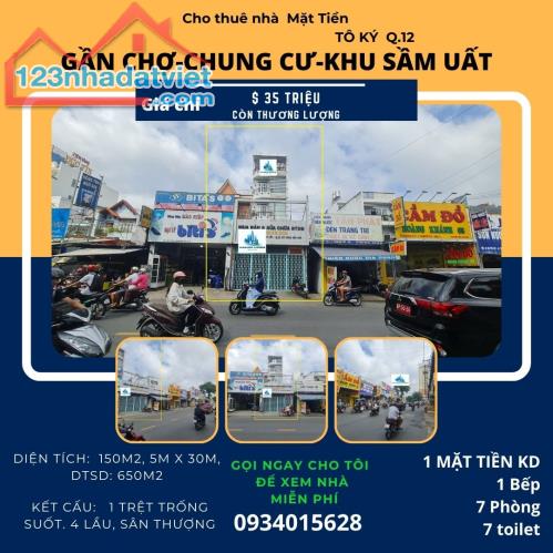 Cho thuê nhà Mặt Tiền Tô Ký 150m2, 4Lầu+ST - CẠNH CHỢ-CHUNG CƯ