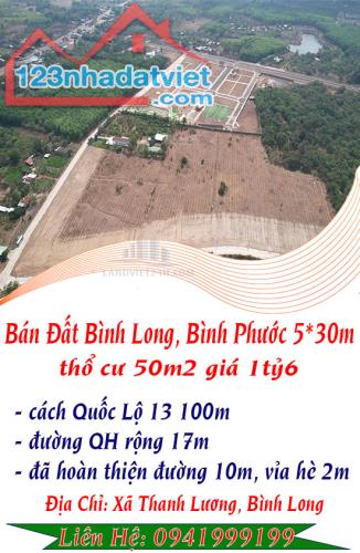 Bán Đất Bình Long, Bình Phước 5*30m thổ cư 50m2 giá 1tỷ6