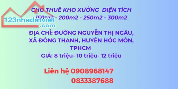 Cho thuê kho xưởng đường Nguyễn Thị Ngâu, Xã Đông Thạnh, Huyện Hóc Môn,TPHCM