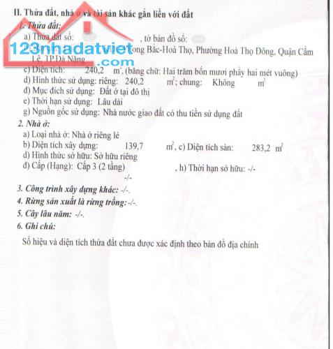 Bán Biệt Thự 2 tầng Đ. Phong Bắc 9, Hòa Thọ Đông, Q. Cẩm Lệ - Ngang 10m*24m