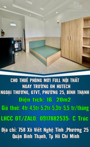 CHO THUÊ PHÒNG MỚI FULL NỘI THẤT NGAY TRƯỜNG ĐH HUTECH, NGOẠI THƯƠNG, GTVT