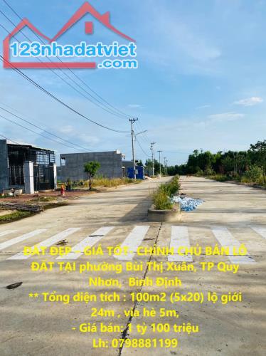 ĐẤT ĐẸP – GIÁ TỐT- CHÍNH CHỦ BÁN LÔ ĐẤT TẠI phường Bùi Thị Xuân, TP Quy Nhơn,  Bình Định