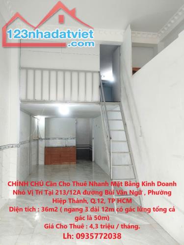 CHÍNH CHỦ Cần Cho Thuê Nhanh Mặt Bằng Kinh Doanh Nhỏ Vị Trí Tại Quận 12, TP HCM