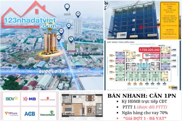 CĂN HỘ 1PN+ BCONS POLARIS- Tầng trung-  Giá đợt 1- thanh toán 1.5%/ tháng- sát Đào Trinh N