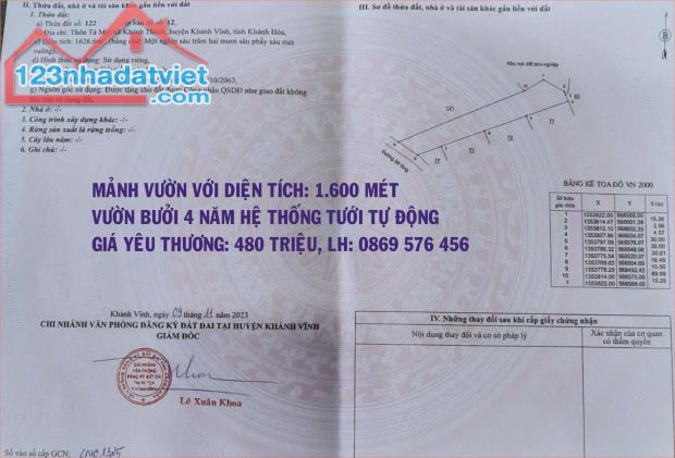 CẦN BÁN MẢNH VƯỜN BƯỞI TẠI XÃ KHÁNH THÀNH, KHÁNH VĨNH, KHÁNH HOÀ - 4