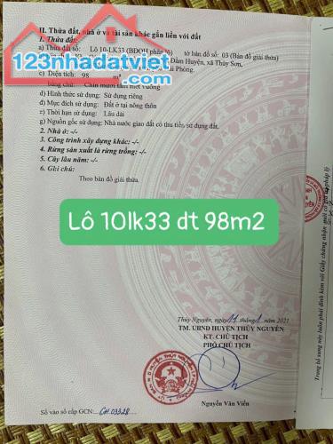 Chào bán 1 cặp liền kề tổng diện tích 196m khu đấu giá Cửa Trại TP Thuỷ  Nguyên