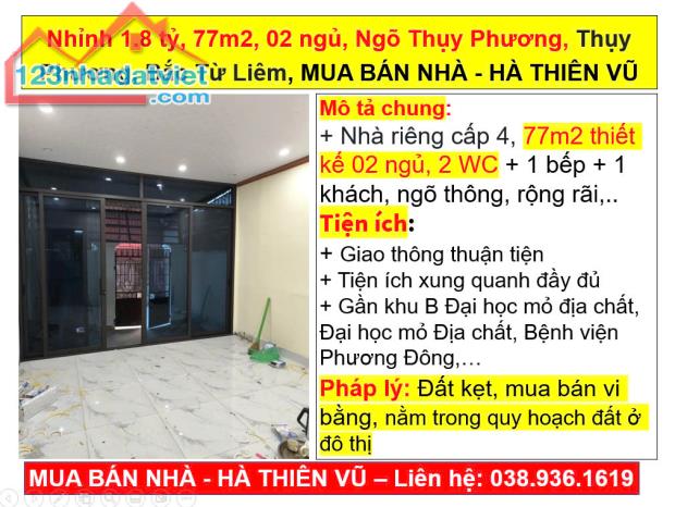 Nhỉnh 1.8 tỷ, 77m2, 02 ngủ, Ngõ Thụy Phương, Thụy Phương, Bắc Từ Liêm, HÀ THIÊN VŨ - 5