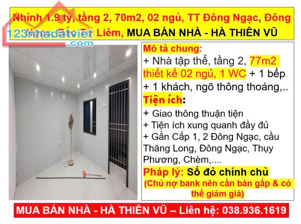 Nhỉnh 1.9 tỷ, tầng 2, 70m2, 02 ngủ, TT Đông Ngạc, Đông Ngạc, Bắc Từ Liêm, HÀ THIÊN VŨ - 5