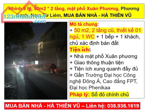 Nhỉnh 5 tỷ, 50m2 * 2 tầng, mặt phố Xuân Phương, Phương Canh, Nam Từ Liêm, HÀ THIÊN VŨ - 4