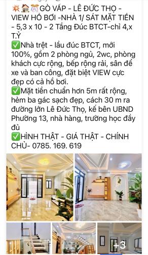 NHÀ ĐẸP Ở NGAY- DƯƠNG QUẢNG HÀM- P5- GÒ VẤP - HẺM BA GÁC - 27M2 - 2 TẦNG CHỈ 3.x TỶ - 4