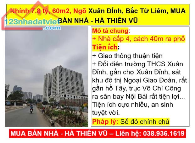 Nhỉnh 7.8 tỷ, 60m2, Ngõ Xuân ĐỈnh, Bắc Từ Liêm, MUA BÁN NHÀ - HÀ THIÊN VŨ - 2