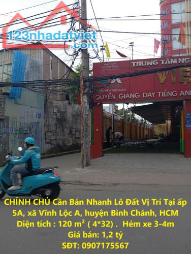 CHÍNH CHỦ Cần Bán Nhanh Lô Đất Vị Trí Tại ấp 5A, xã Vĩnh Lộc A, huyện Bình Chánh, HCM