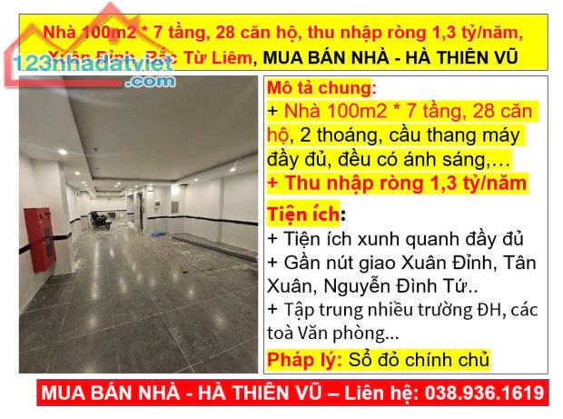 Nhà 100m2 * 7 tầng, 28 căn hộ, thu nhập 1,3 tỷ/năm, Xuân Đỉnh, Bắc Từ Liêm, HÀ THIÊN VŨ - 5