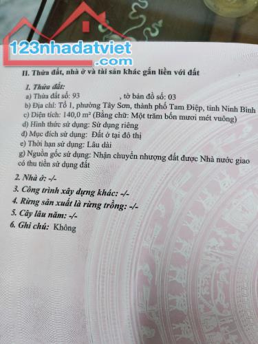 Chính chủ cần bán Nhanh Lô Đất Tại Tổ 1 - Phường Tây Sơn - TP Tam Hiệp - Ninh Bình. - 1