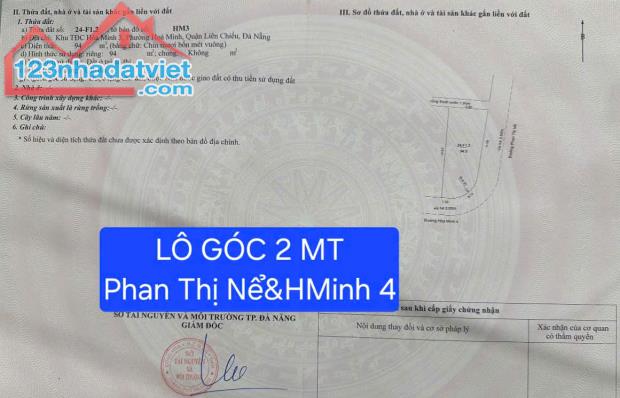 🔴💥Đất lô góc 2 mặt tiền đường Phan Thị Nể & Hòa Minh 4 - cách biển chỉ 70m