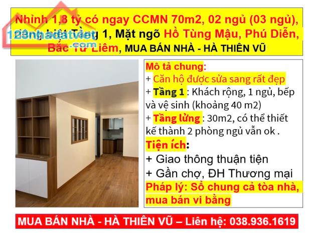 Nhỉnh 1,8 tỷ có ngay CCMN 70m2, 02 ngủ (03 ngủ), riêng biệt Tầng 1, Mặt ngõ Hồ Tùng Mậu - 5