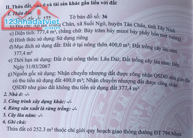 Bán gấp lô đất Mặt tiền DT794 Tân Châu, Tây Ninh. Diện tích 780m2. Giá rẻ bất ngờ. - 4