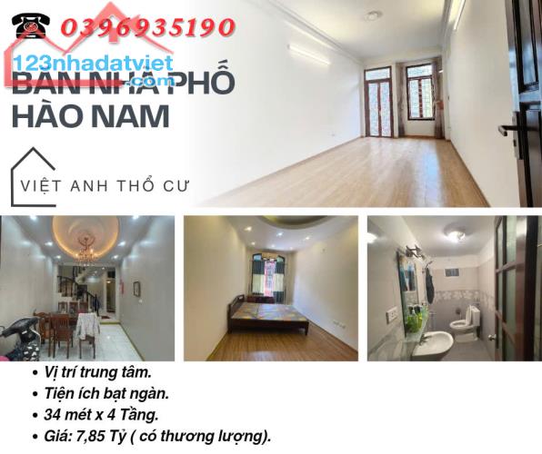 Bán nhà Hào Nam Đống Đa, Sổ Đỏ Vuông Vắn, Khu Trung Tâm, 34mx4T, Giá: 7,85 Tỷ, Lh: