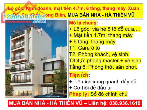 Lô góc, Kinh doanh, mặt tiền 4.7m, 6 tầng, thang máy, Xuân Đỗ, Cự Khối, Long Biên - 4