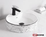 Lavabo Đặt Bàn Đá Tròn Trắng Viền Đen MTLA-75