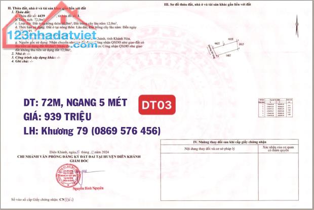 MỞ BÁN 3 LÔ NỀN THỔ CƯ TẠI XÃ DIÊN TOÀN NGAY BẾN PHÍA NAM KHÁNH HOÀ - 3