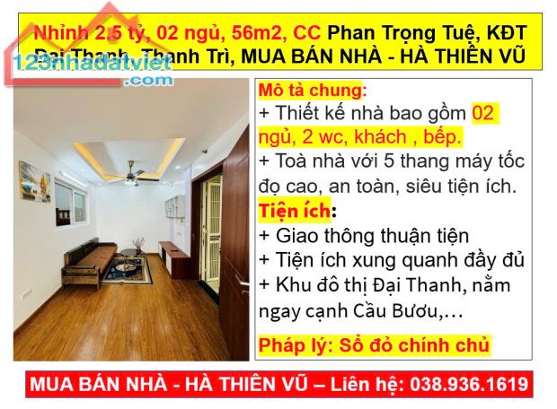 Nhỉnh 2.5 tỷ, 02 ngủ, 56m2, CC Phan Trọng Tuệ, KĐT Đại Thanh, Thanh Trì, HÀ THIÊN VŨ - 5