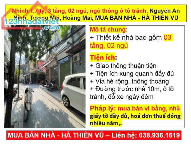 Nhỉnh 1.7 tỷ, 3 tầng, 02 ngủ, ngõ thông ô tô tránh, Nguyễn An Ninh, Tương Mai, Hoàng Mai, - 4