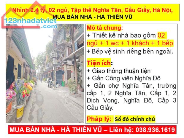 Nhỉnh 2.4 tỷ, 02 ngủ, Tập thể Nghĩa Tân, Cầu Giấy, Hà Nội, MUA BÁN NHÀ - HÀ THIÊN VŨ - 1