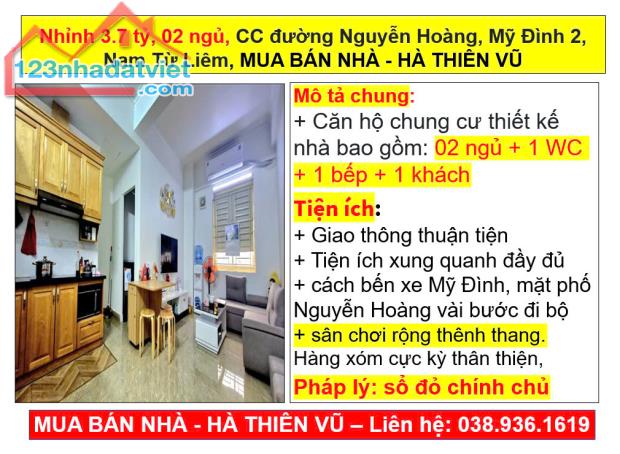 Nhỉnh 3.7 tỷ, 02 ngủ, CC đường Nguyễn Hoàng, Mỹ Đình 2, Nam Từ Liêm, HÀ THIÊN VŨ - 4