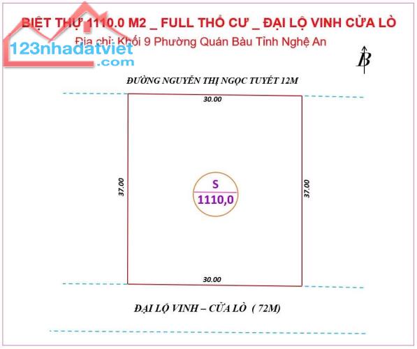 Bán 1110m2 Đất Kinh doanh mặt đường 72m - Quán Bàu