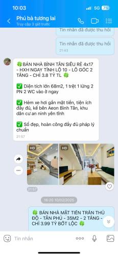 🍀BÁN NHÀ BÌNH TÂN SIÊU RẺ 4x17 - HXH NGAY TỈNH LỘ 10 - LÔ GÓC 2 TẦNG - CHỈ 3.8 TỶ TL