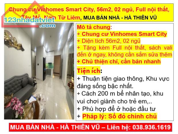 Chung cư Vinhomes Smart City, 56m2, 02 ngủ, Full nội thất, Tây Mỗ, Nam Từ Liêm, KÝ GỬI NHÀ - 5