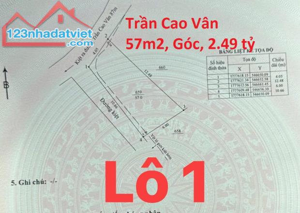 ♪ Đất Góc Kiệt 2.5m cách Trần Cao Vân 80m thông Biển, 57m2, hơn 2 tỷ