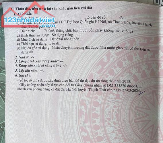 ĐẤT ĐẸP - GIÁ TỐT - CHÍNH CHỦ Bán Lô Đất Tại TĐC ĐHQG Xã Thạch Hòa, Thạch Thất, Hà Nội - 1