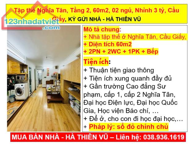 Tập thể Nghĩa Tân, Tầng 2, 60m2, 02 ngủ, Nhỉnh 3 tỷ, Cầu Giấy, KÝ GỬI NHÀ - HÀ THIÊN VŨ - 5