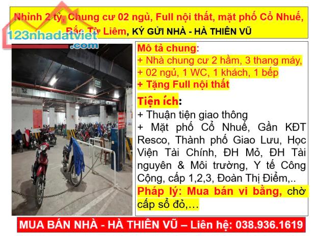 Nhỉnh 2 tỷ, Chung cư 02 ngủ, Full nội thất, mặt phố Cổ Nhuế, Bắc Từ Liêm, KÝ GỬI NHÀ - 5