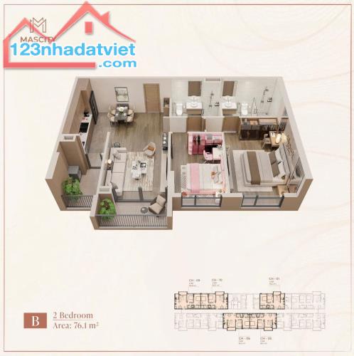 Chỉ hơn 2 tỷ sở hữu ngay căn chung cư cao cấp 2N:2WC 81m2 đầy đủ nội thất TP Bắc Giang - 3