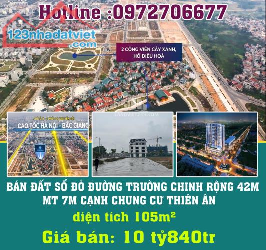 BÁN ĐẤT SỔ ĐỎ ĐƯỜNG TRƯỜNG CHINH RỘNG 42M, MT 7M CẠNH CHUNG CƯ THIÊN ÂN