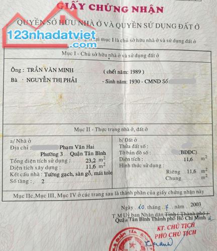 Nhỉnh 1 tỷ có nhà SHR PHẠM VĂN HAI, 2 tầng - 2
