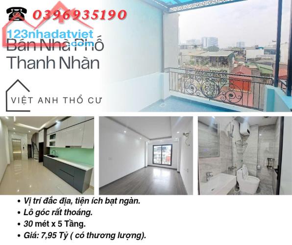 Bán nhà phố Thanh Nhàn, Lô Góc Ba Thoáng, Có Thang Máy, Giá: 7.95 Tỷ, Lh: 0396935190.