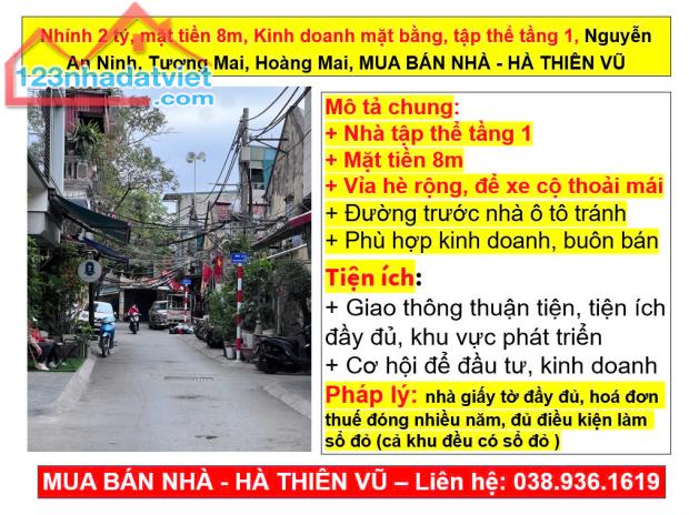 Nhỉnh 2 tỷ, mặt tiền 8m, Kinh doanh, tập thể tầng 1, Nguyễn An Ninh, Tương Mai, Hoàng Mai - 5