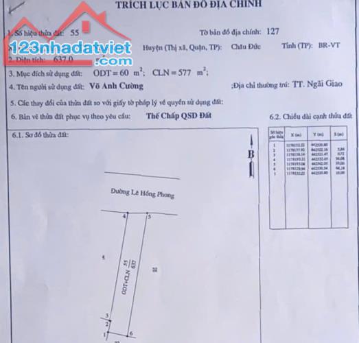 SỞ HỮU ĐẤT ĐẸP CHÍNH CHỦ - GIÁ Tốt - Vị Trí Tại : Thị Trấn Ngãi Giao - Châu Đức -  Bà Rịa - 3